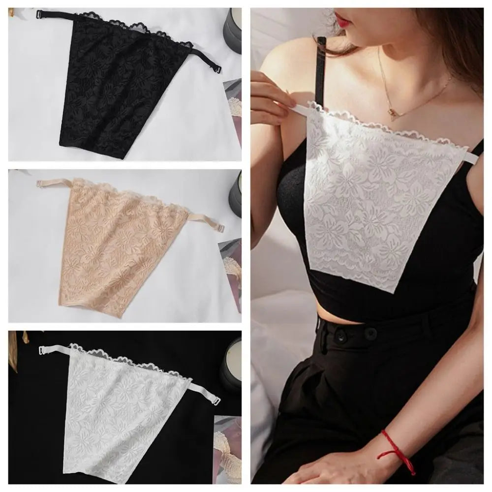Double Layer Strapless Insert Wrapped Chest Floral Mesh Lace Flower Anti-Glare Tube Top Invisible Chest Cover Up